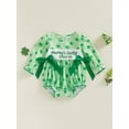 thumbnail image 1 of Loicainy Baby Toddler Girl Irish Plaid Rompers 3 6 12 18 Months Long Sleeve Crew Neck Letters Embroidery Shamrock Print Bow Decor Spring Bubble Jumpsuit, 1 of 9