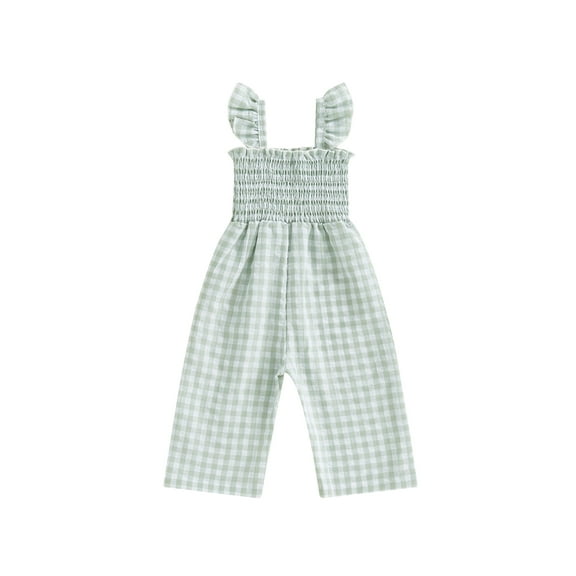 Loicainy Baby Toddler Girl Plaid Jumpsuit 6 12 18 24 Months 2T 3T 4T Ruffle Sleeveless Smocked Romper Suspender Pants Summer Outfit