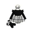 thumbnail image 1 of Loicainy Baby Toddler Girl Spring Fall Romper Dresses 3 6 12 18 Months Long Sleeve Plaid Print Skirt Bodysuit with Headband Socks Set Infant Clothes, 1 of 6