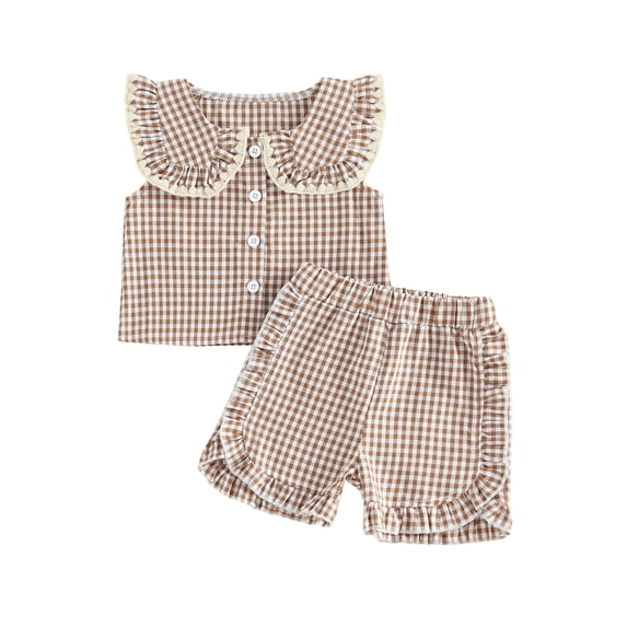 Loicainy Baby Toddler Girl Summer Outfits Plaid Clothes Set 6 12 18 24 Months 2T 3T 4T Sleeveless Print Tops + Shorts