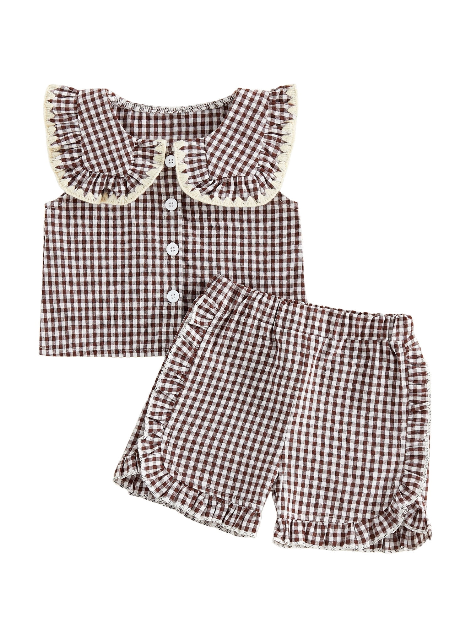 Baby Toddler Girl Summer Outfits Plaid Clothes Set 6 12 18 24 Months 2T 3T 4T Sleeveless Print Tops + Shorts