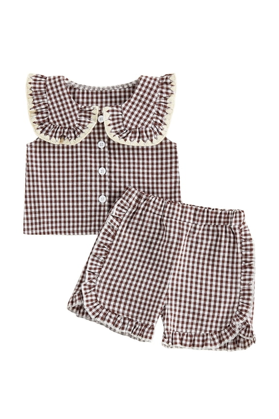 Baby Toddler Girl Summer Outfits Plaid Clothes Set 6 12 18 24 Months 2T 3T 4T Sleeveless Print Tops + Shorts