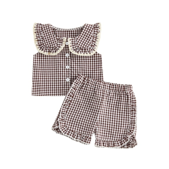 Loicainy Baby Toddler Girl Summer Outfits Plaid Clothes Set 6 12 18 24 Months 2T 3T 4T Sleeveless Print Tops + Shorts