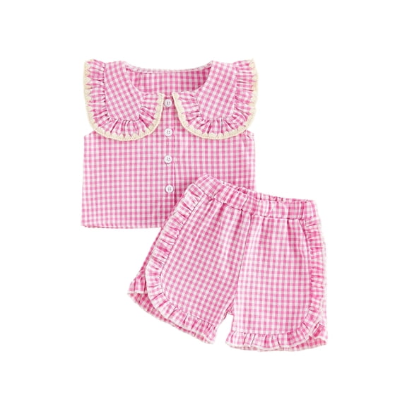 Loicainy Baby Toddler Girl Summer Outfits Plaid Clothes Set 6 12 18 24 Months 2T 3T 4T Sleeveless Print Tops Shorts