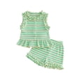 thumbnail image 1 of Loicainy Baby Toddler Girl Summer Striped Outfits 6 12 18 24 Months 2T 3T 4T Sleeveless Ruffle Tops + Shorts Set Clothes, 1 of 9