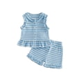 thumbnail image 1 of Loicainy Baby Toddler Girl Summer Striped Outfits 6 12 18 24 Months 2T 3T 4T Sleeveless Ruffle Tops + Shorts Set Clothes, 1 of 9