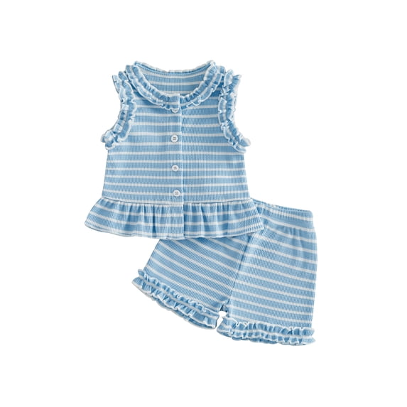 Loicainy Baby Toddler Girl Summer Striped Outfits 6 12 18 24 Months 2T 3T 4T Sleeveless Ruffle Tops + Shorts Set Clothes