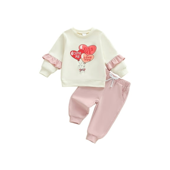 Loicainy Baby Toddler Girl Valentine’s Day Outfits 6 12 18 24 Months 2T 3T 4T Long Sleeve Heart Balloon Print Sweatshirt   Pants Set Clothes