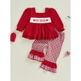 thumbnail image 1 of Loicainy Baby Toddler Girl Valentine’s Day Outfits 6 12 18 24 Months 2T 3T 4T Long Sleeve Letter Tops + Plaid Flare Pants Set Kids Clothes, 1 of 9