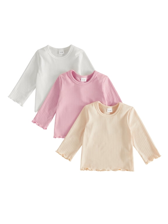 Baby Toddler Girls 3 Pack Knitted T shirt 6 12 24 Months 2T 3T 4T 5T Solid Color Long Sleeve O Neck Tops