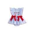 thumbnail image 1 of Loicainy Baby Toddler Girls 4th of July Romper Dress 3 6 12 18 Months Flag Letter Embroidery Short Sleeve Crew Neck Striped Bodysuit, 1 of 9