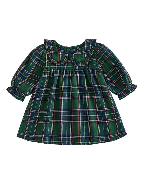 Baby Toddler Girls Autumn Plaid Dress 6 12 18 24 Months 2T 3T 4T Long Sleeve Doll Collar A-line Dresses