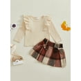 thumbnail image 1 of Loicainy Baby Toddler Girls Autumn Skirt Outfits 6 12 18 24 Months 2T 3T 4T Flying Sleeve Solid Color Tops A-line Plaid Skirt Clothes Set, 1 of 9