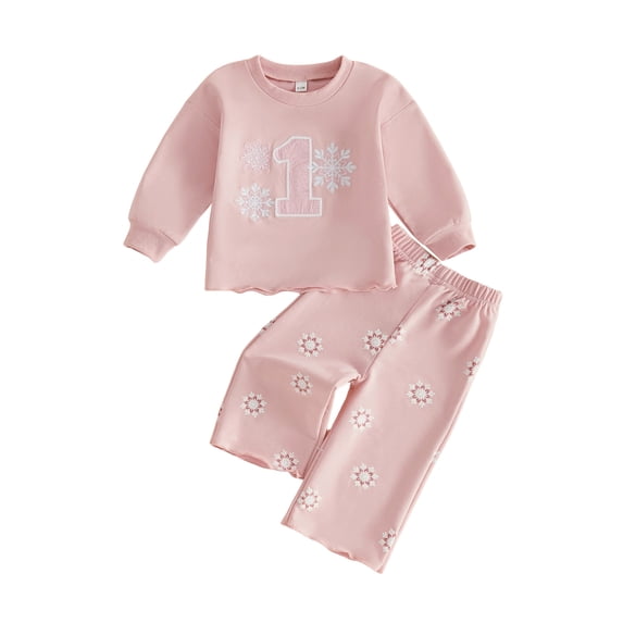 Loicainy Baby Toddler Girls Birthday Outfits 6 12 18 Months Embroidery Crew Neck Sweatshirt Pants Clothes Set