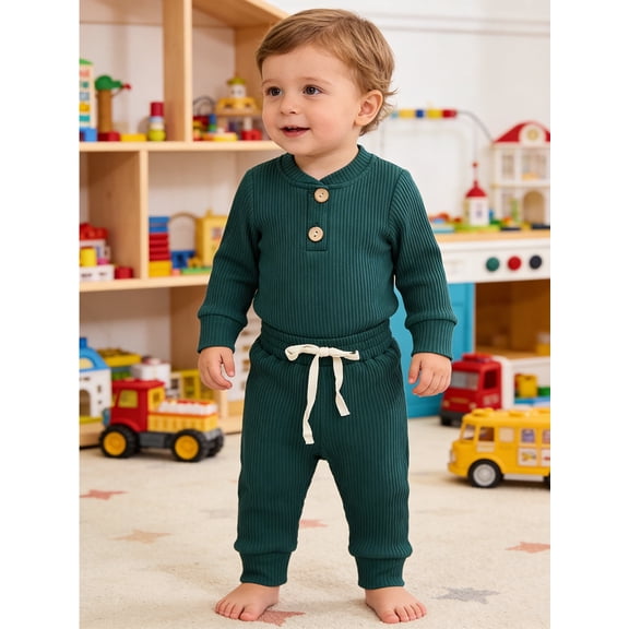 Loicainy Baby Boy Clothes Soft Ribbed 2-Piece Set, Unisex Toddler Girl Long-Sleeve Bodysuit & Pants, 95%Cotton 5%Polyester, Spring/Fall, 6 12 18 24 Months, Multi-Colors