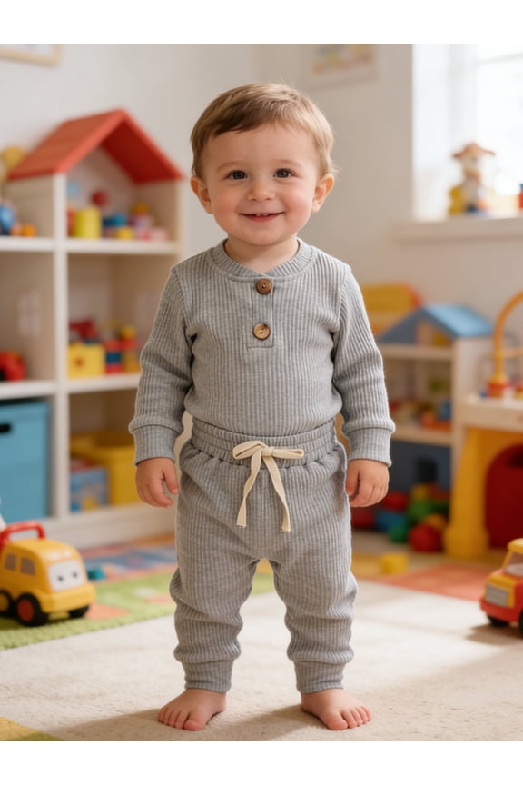 Baby Boy Clothes Soft Ribbed 2-Piece Set, Unisex Toddler Girl Long-Sleeve Bodysuit & Pants, 95%Cotton 5%Polyester, Spring/Fall, 6 12 18 24 Months, Multi-Colors