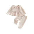 thumbnail image 1 of Loicainy Baby Toddler Girls Fall Clothes Set 6 9 12 18 24 Months 2T 3T Long Sleeve Doll Collar Babydoll Tops Solid Color Pants Outfits, 1 of 9