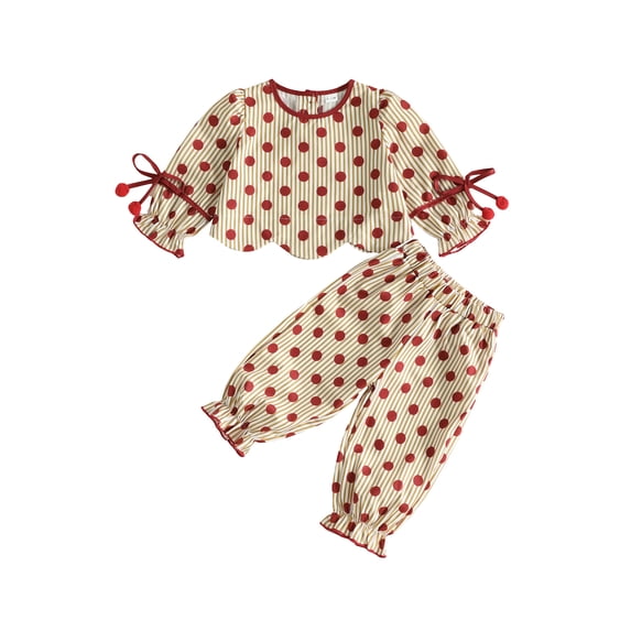 Loicainy Baby Toddler Girls Fall Outfit 6 12 18 24 Months 2T 3T 4T 5T Stripes Dots Print Long Sleeve T-shirt with Pants Clothes Set