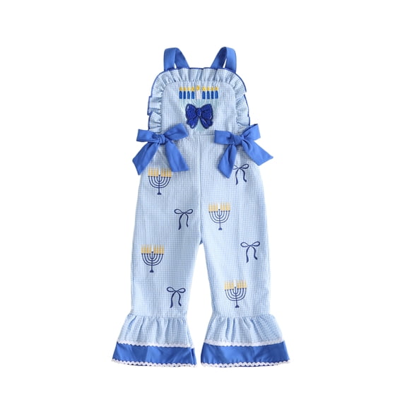 Loicainy Baby Toddler Girls Hanukkah Overalls 12 18 24 Months 2T 3T 4T 5T Plaid Sleeveless Flare Pants Jumpsuit