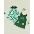 thumbnail image 1 of Loicainy Baby Toddler Girls Irish Overall Outfits 3 6 12 18 Months Long Sleeve Romper + Shamrock Dress + Headband Set Newborn Clothes, 1 of 9