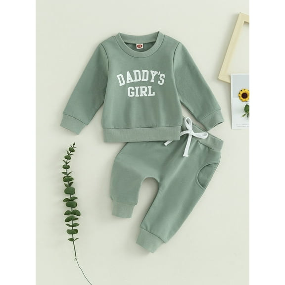 Loicainy Baby Toddler Girls Pants Outfit, 6 12 18 24 Months 2T 3T Letters Print Long Sleeve Crew Neck Sweatshirt with Elastic Waist Sweatpants Fall Clothes Set