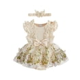 thumbnail image 1 of Loicainy Infant Baby Girl Romper Dress 3 6 9 12 21 Months Floral Embroidery Butterfly Decor Fly Sleeve Crew Neck Skirt Hem Infant Bodysuits Jumpsuits with Headband, 1 of 9