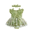 thumbnail image 1 of Loicainy Infant Baby Girl Romper Dress 3 6 9 12 26 Months Floral Embroidery Butterfly Decor Fly Sleeve Crew Neck Skirt Hem Infant Bodysuits Jumpsuits with Headband, 1 of 9