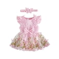 thumbnail image 1 of Loicainy Infant Baby Girl Romper Dress 3 6 9 12 32 Months Floral Embroidery Butterfly Decor Fly Sleeve Crew Neck Skirt Hem Infant Bodysuits Jumpsuits with Headband, 1 of 9