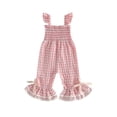 thumbnail image 1 of Loicainy Baby Toddler Girls Summer Jumpsuit 6 12 18 24 Months 2T 3T 4T Ruffle Sleeveless Smocked Bust Plaid Print Romper Toddler Bell Bottoms, 1 of 9