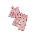 thumbnail image 1 of Loicainy Baby Toddler Girls Waffle Pants Sets 3 6 12 18 24 Months 2T 3T Sleeveless Strawberry Print Cami Tank Tops Pants Summer Outfits, 1 of 10