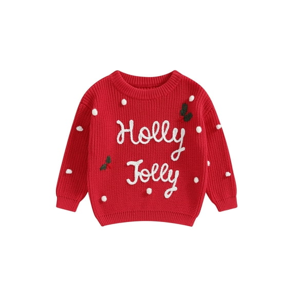 Loicainy Baby Toddler Kids Girl Christmas Sweaters Classic Long Sleeve Letter Embroidery Knit Pullover Toddler Fall Tops 3 6 9 12 18 24 Months 2T 3T 4T 5T 6T 7T