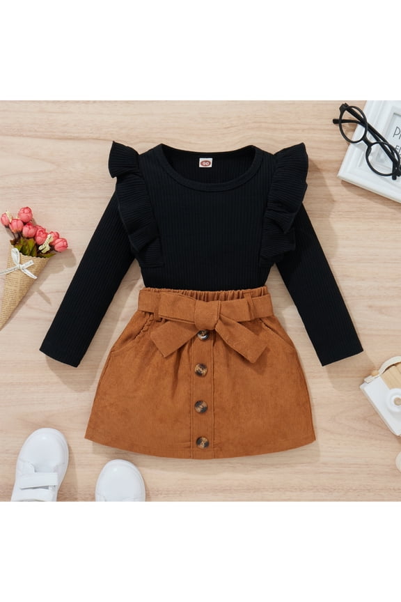 Baby Toddler Kids Girls Skirt Outfits Set, 9 12 18 24 Months 2T 3T 4T Long Sleeve Crew Neck Tops with Elastic Waist Skirt Casual Daily Clothes Sets