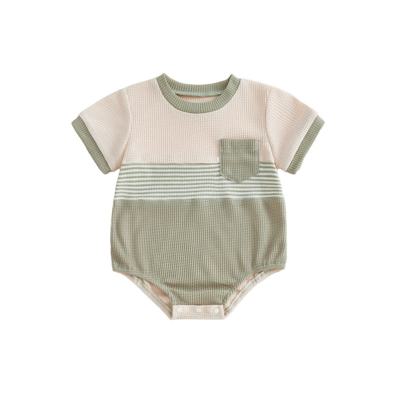 Loicainy Baby Toddler Summer Bodysuit 3 6 12 18 Months Casual Stylish Contrast Color Striped Crew Neck Short Sleeve Romper