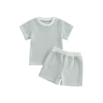 thumbnail image 1 of Loicainy Baby Toddler Summer Clothes 3 6 12 18 24 Months 2T 3T 4T 5T Waffle Striped Short Sleeve T-shirt Elastic Waist Shorts Kids 2 Piece Outfits Set, 1 of 9