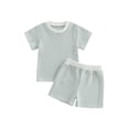 thumbnail image 1 of Loicainy Baby Toddler Summer Clothes 3 6 12 18 24 Months 2T 3T 4T 5T Waffle Striped Short Sleeve T-shirt Elastic Waist Shorts Kids 2 Piece Outfits Set, 1 of 9