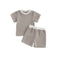 thumbnail image 1 of Loicainy Baby Toddler Summer Clothes 3 6 12 18 24 Months 2T 3T 4T 5T Waffle Striped Short Sleeve T-shirt Elastic Waist Shorts Kids 2 Piece Outfits Set, 1 of 9