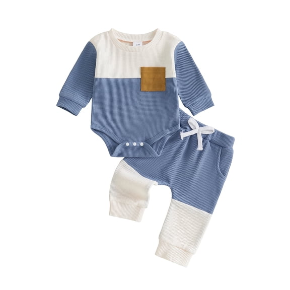 Loicainy Infant Baby Boy Fall Clothes Set 3 6 12 18 Months Long Sleeve Contrast Color Romper Pants Outfits