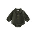 thumbnail image 1 of Loicainy Infant Baby Boy Fall Collared Romper 3 6 12 18 Months Ribbed Half Button Up Long Sleeve Bodysuit, 1 of 9