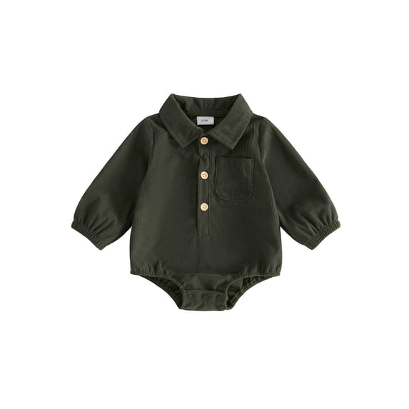 Loicainy Infant Baby Boy Fall Collared Romper 3 6 12 18 Months Ribbed Half Button Up Long Sleeve Bodysuit