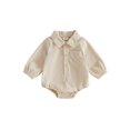 thumbnail image 1 of Loicainy Infant Baby Boy Fall Collared Romper 3 6 12 18 Months Ribbed Half Button Up Long Sleeve Bodysuit, 1 of 9