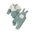 thumbnail image 1 of Loicainy Infant Baby Boy Fall Outfit 3 6 12 18 Months Contrast Colors Ribbed Long Sleeve Rompers Overalls Clothes Set, 1 of 9