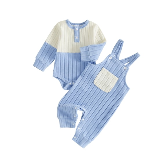 Loicainy Infant Baby Boy Fall Outfit 3 6 12 18 Months Contrast Colors Ribbed Long Sleeve Rompers Overalls Clothes Set
