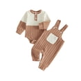 thumbnail image 1 of Loicainy Infant Baby Boy Fall Outfit 3 6 12 18 Months Contrast Colors Ribbed Long Sleeve Rompers Overalls Clothes Set, 1 of 9