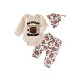 thumbnail image 1 of Loicainy Infant Baby Boy Fall Outfit 3 6 12 18 Months Football Embroidery Long Sleeve Romper Pants Hat Clothes Set, 1 of 9