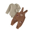 thumbnail image 1 of Loicainy Infant Baby Boy Fall Outfit 3 6 12 18 Months Rugby Crew Neck Long Sleeve Romper and Overalls 2Pcs Clothes Set 0-18 Months, 1 of 9