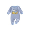 thumbnail image 1 of Loicainy Infant Baby Boy Fall Stripe Romper 3 6 12 18 Months Tractor Embroidery Waffled Long Sleeve Bodysuit, 1 of 9