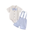 thumbnail image 1 of Loicainy Infant Baby Boy Gentleman Outfit 3 6 9 12 18 Month Solid Color Short Sleeve Lapel Neck Romper with Stripe Suspender Shorts and Bowtie, 1 of 9