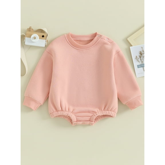 Loicainy Infant Baby Boy Girl Fleece-lined Bodysuit 3 6 9 12 18 Months Solid Color Round Neck Long Sleeve Sweatshirt Romper Toddler Fall Clothes