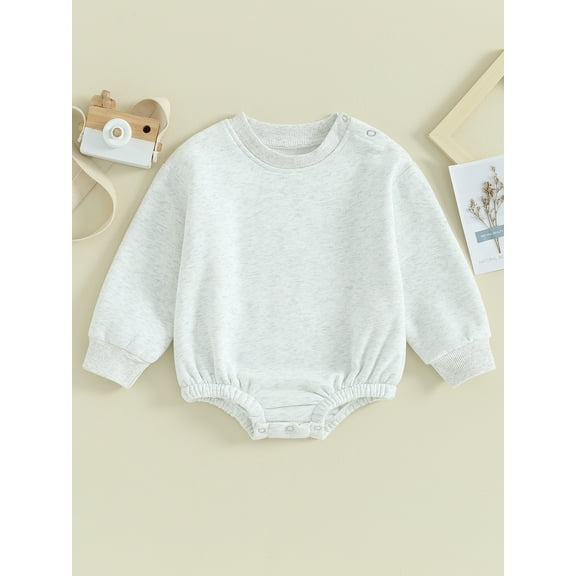 Loicainy Infant Baby Boy Girl Fleece-lined Bodysuit 3 6 9 12 18 Months Solid Color Round Neck Long Sleeve Sweatshirt Romper Toddler Fall Clothes