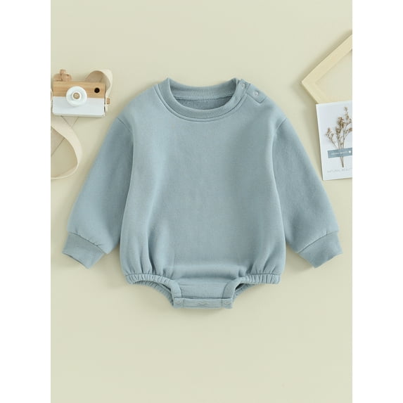 Loicainy Infant Baby Boy Girl Fleece-lined Bodysuit 3 6 9 12 18 Months Solid Color Round Neck Long Sleeve Sweatshirt Romper Toddler Fall Clothes